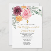 Eerste Heilige Communie Herfst Roze Bourgondië Flo Kaart (Voorkant)