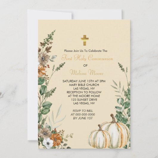 Eerste Heilige Communie Herfst Rustieke Bruine Blo Kaart (Voorkant)