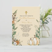 Eerste Heilige Communie Herfst Rustieke Bruine Blo Kaart (Staand voorkant)