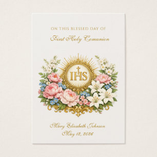 Eerste Heilige Communie Herinnering IHS Bloemen Visitekaartje