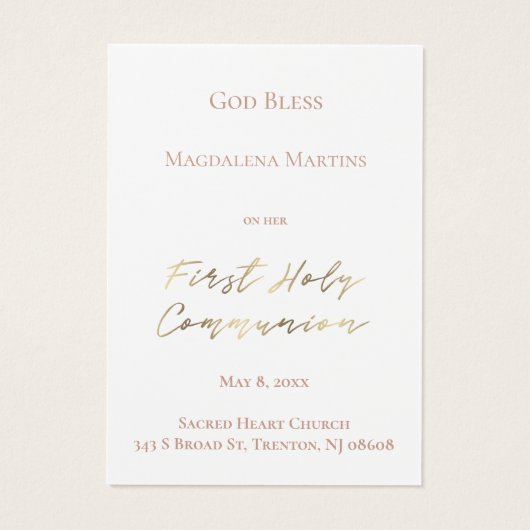 Eerste Heilige Communie herinneringskaart Visitekaartje (Achterkant)