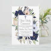 Eerste Heilige Communie in Blauwe Bloemen Kaart (Staand voorkant)