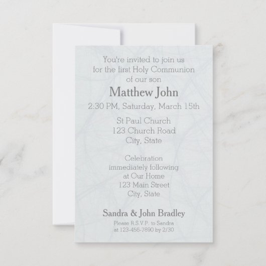 Eerste Heilige Communie in blauwe uitnodiging (Achterkant)