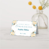 Eerste Heilige Communie Ivory Blue Flowers Greener Plaatskaartje (Achterkant)