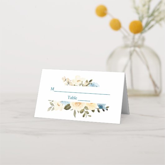 Eerste Heilige Communie Ivory Blue Flowers Greener Plaatskaartje (Voorkant)