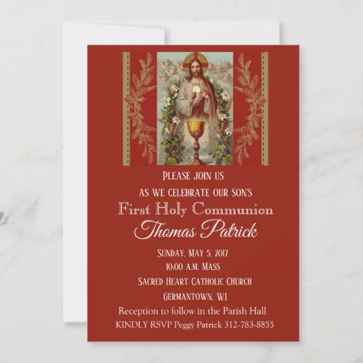 Eerste Heilige Communie Jezus Eucharistie Uitnodig Kaart (Voorkant)