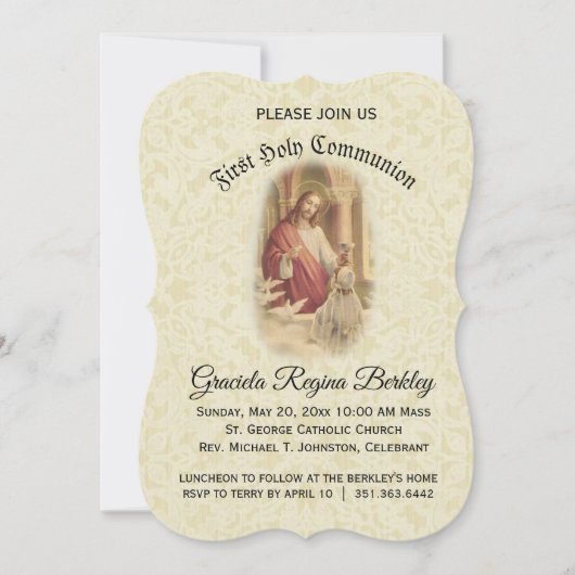 Eerste Heilige Communie Jezus Jong Meisje Uitnodig Kaart (Voorkant)