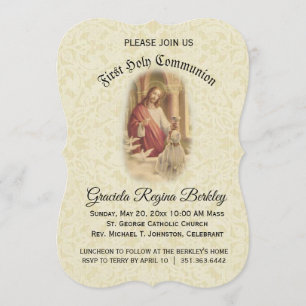 Eerste Heilige Communie Jezus Jong Meisje Uitnodig Kaart