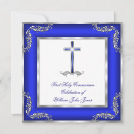 Eerste Heilige Communie Jongen Royal Blauw Zilver  Kaart