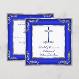 Eerste Heilige Communie Jongen Royal Blauw Zilver  Kaart