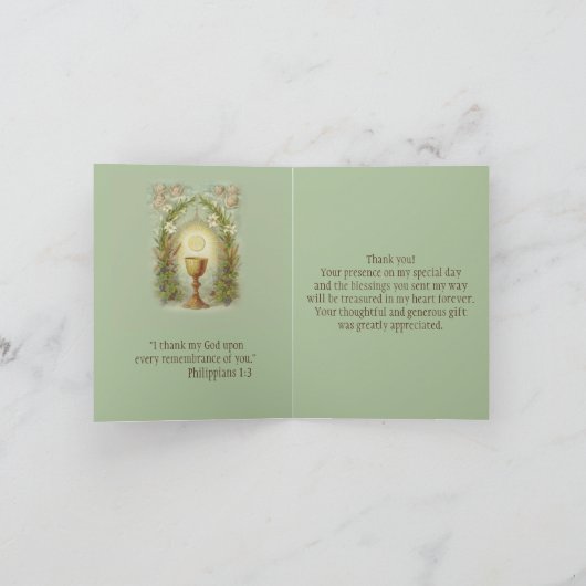 Eerste Heilige Communie Katholiek Dank U Bedankkaart (Binnen)