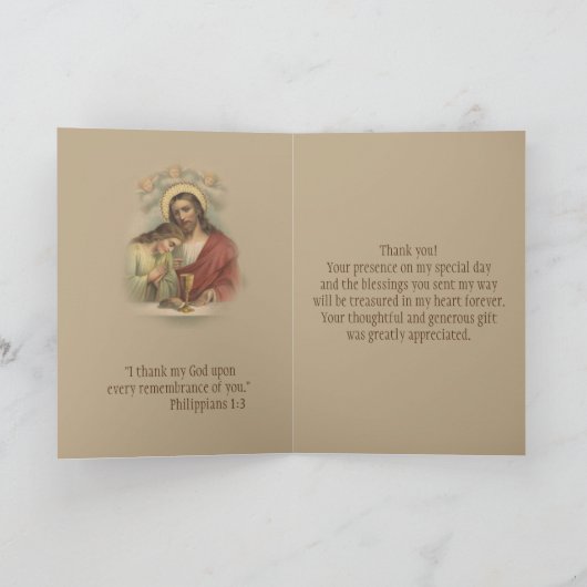 Eerste Heilige Communie Katholiek Dank U Bedankkaart (Binnen)