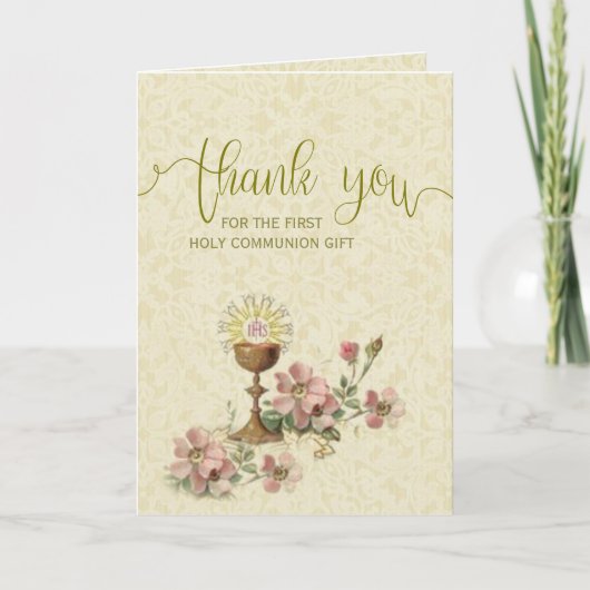 Eerste Heilige Communie Katholieke Bloemen Dank u Bedankkaart (Voorkant)