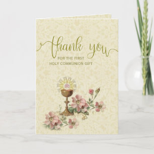 Eerste Heilige Communie Katholieke Bloemen Dank u Bedankkaart