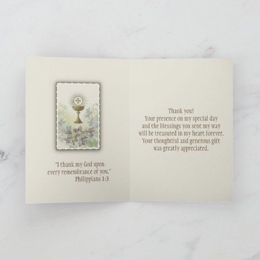 Eerste Heilige Communie Katholieke Dank Je Bedankkaart (Binnen)