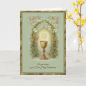 Eerste Heilige Communie Katholieke Elegant Prayer Kaart (Gele Bloem)