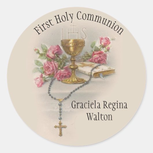 Eerste Heilige Communie Katholieke Herdenking Ronde Sticker (Voorkant)