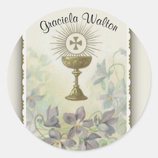 Eerste Heilige Communie Katholieke Herdenking Ronde Sticker (Voorkant)