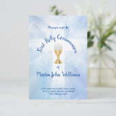 Eerste Heilige Communie Katholieke jongen Kaart (Staand voorkant)