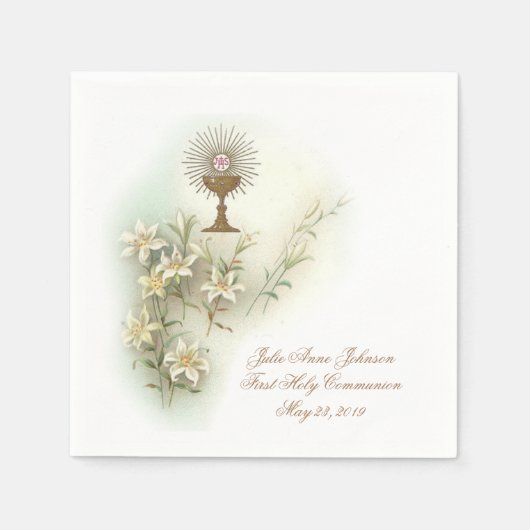 Eerste Heilige Communie Katholieke Kelk Host Lilie Servet (Voorkant)