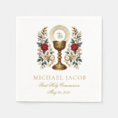 Eerste Heilige Communie Katholieke Kelk Host Rozen Servet (Voorkant)