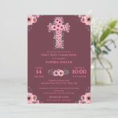 Eerste Heilige Communie Katholieke Roze Bloem I Kaart (Staand voorkant)