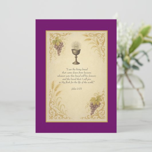 Eerste Heilige Communie Kelk & Druiven Kaart (Staand voorkant)