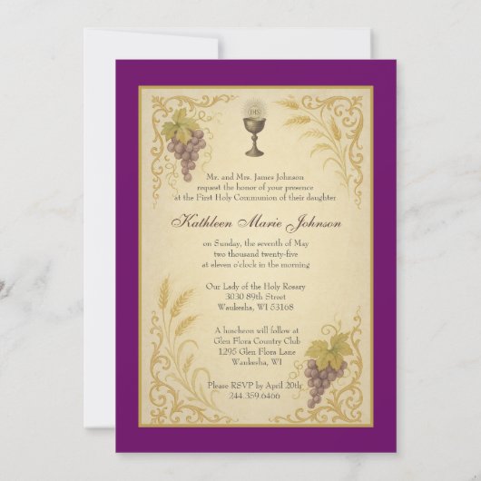 Eerste Heilige Communie Kelk & Druiven Kaart (Achterkant)