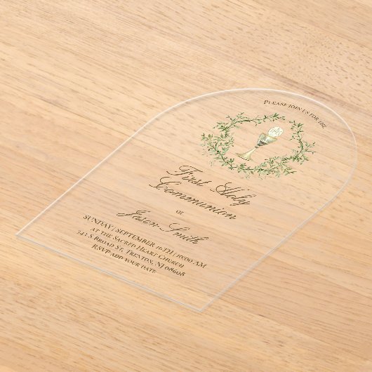 Eerste Heilige Communie kelk groene kam Acryl Uitnodigingen (Laagn)