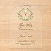 Eerste Heilige Communie kelk groene kam Acryl Uitnodigingen (Voorkant)