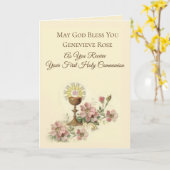 Eerste Heilige Communie Kelk Host Bloemen Kaart (Gele Bloem)