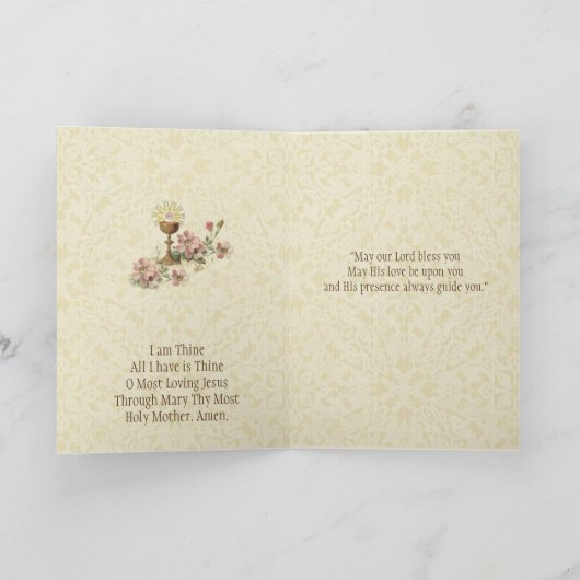 Eerste Heilige Communie Kelk Host Bloemen Kaart (Binnen)