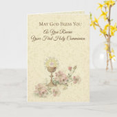 Eerste Heilige Communie Kelk Host Bloemen Kaart (Gele Bloem)