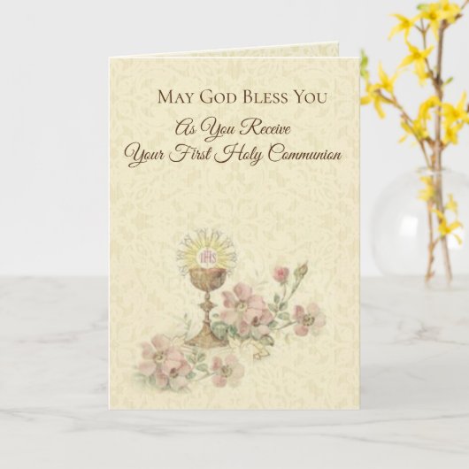 Eerste Heilige Communie Kelk Host Bloemen Kaart (Gele Bloem)