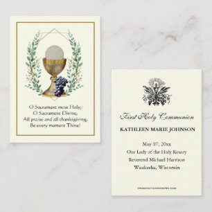 Eerste Heilige Communie Kelk Host Gebed Visitekaartje