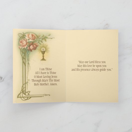 Eerste Heilige Communie Kelk Host Rozen Kaart (Binnen)