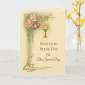 Eerste Heilige Communie Kelk Host Rozen Kaart (Gele Bloem)