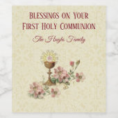 Eerste Heilige Communie Kelk Roze Bloemen Wijn Etiket (Enkel label)