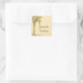 Eerste Heilige Communie Kelk Rozen Herdenking Vierkante Sticker (Tas)