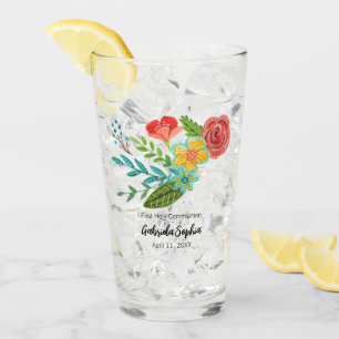 Eerste Heilige Communie Kleurrijke Bloemen Glas