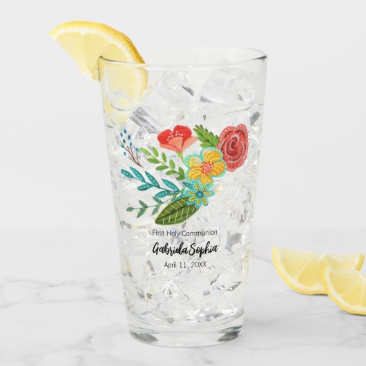 Eerste Heilige Communie Kleurrijke bloemen Glas (Voorkant ijs)