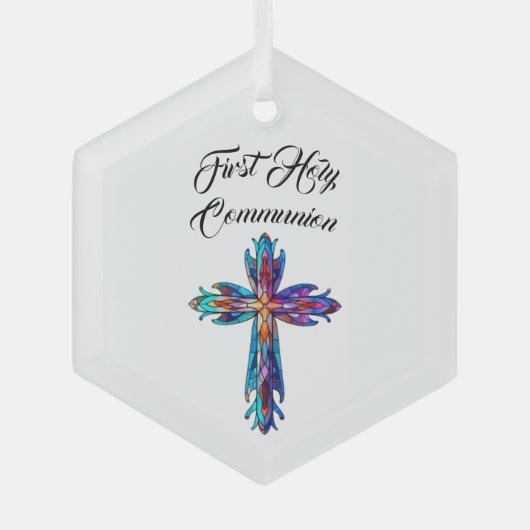 Eerste Heilige Communie Kruis Glas Ornament (Voorkant)