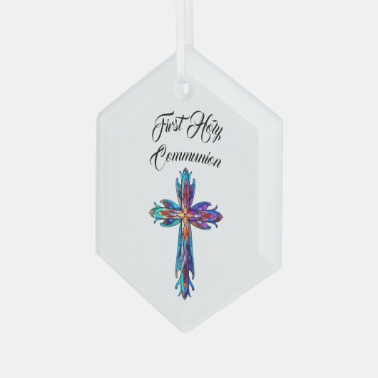 Eerste Heilige Communie Kruis Glas Ornament (Voorkant links)