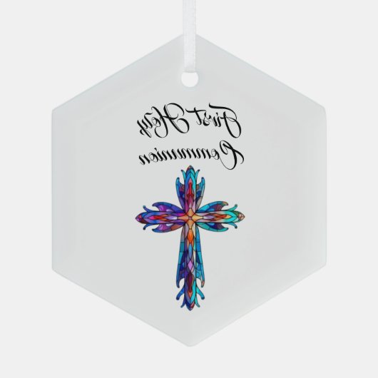 Eerste Heilige Communie Kruis Glas Ornament (Achterkant)