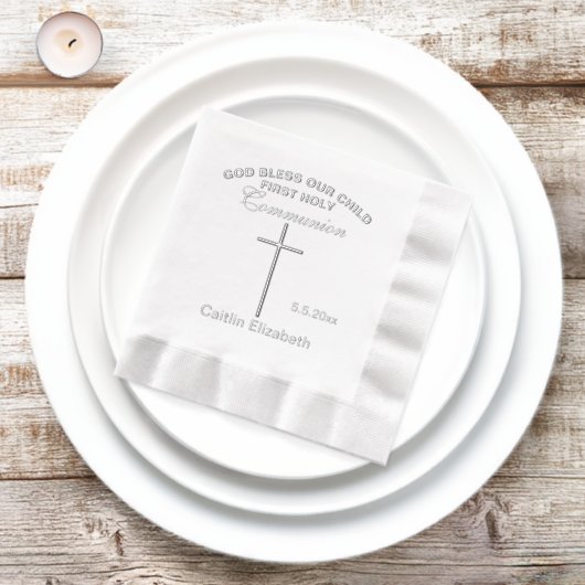Eerste Heilige Communie Kruis Naam Datum Folie Servetten (Insitu)