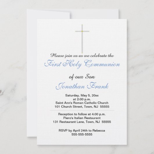 Eerste Heilige Communie Kruis Zoon Uitnodiging (Voorkant)