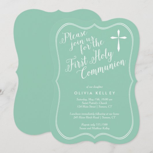Eerste Heilige Communie Label Lijst en Kruis, Munt Kaart (Voorkant / Achterkant)