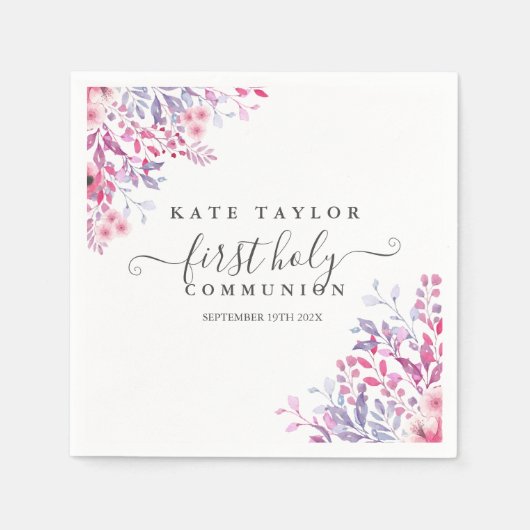 Eerste Heilige Communie Lavendel Wilde Bloemen Servet (Voorkant)