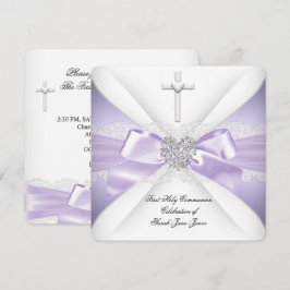 Eerste Heilige Communie Lavendel Zilver Hart Meisj Kaart
