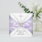 Eerste Heilige Communie Lavender Silver Heart Girl Kaart (Staand voorkant)